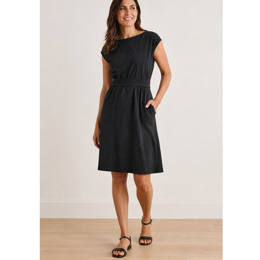 NTW Boden Black Slub Cotton Sleeveless Pocket Dress Size 12 P
